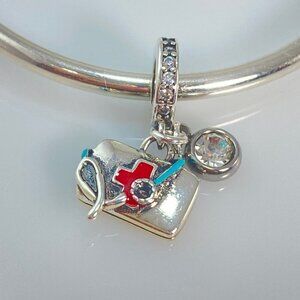 Sterling Silver Doctor's Medical Bag with Stethoscope & Birthstone Dangle Charm